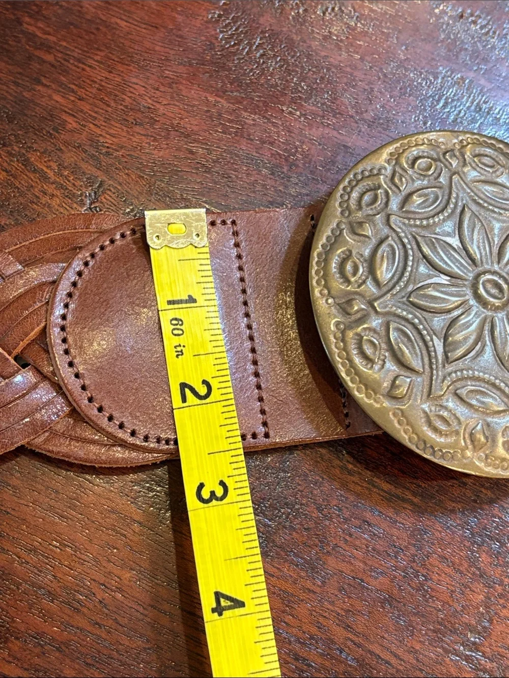 Vintage Ralph Lauren 2002 Runway Braided Leather Belt with Brass Medallion Small